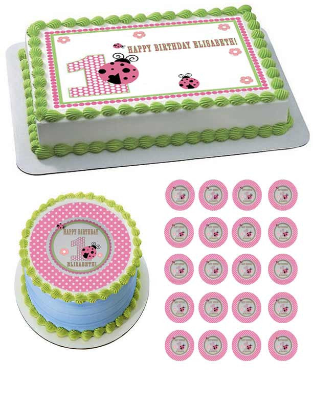 Sweet Lady Bug Edible Birthday Cake Topper OR Cupcake Topper, Decor - Edible Prints On Cake (Edible Cake &Cupcake Topper)