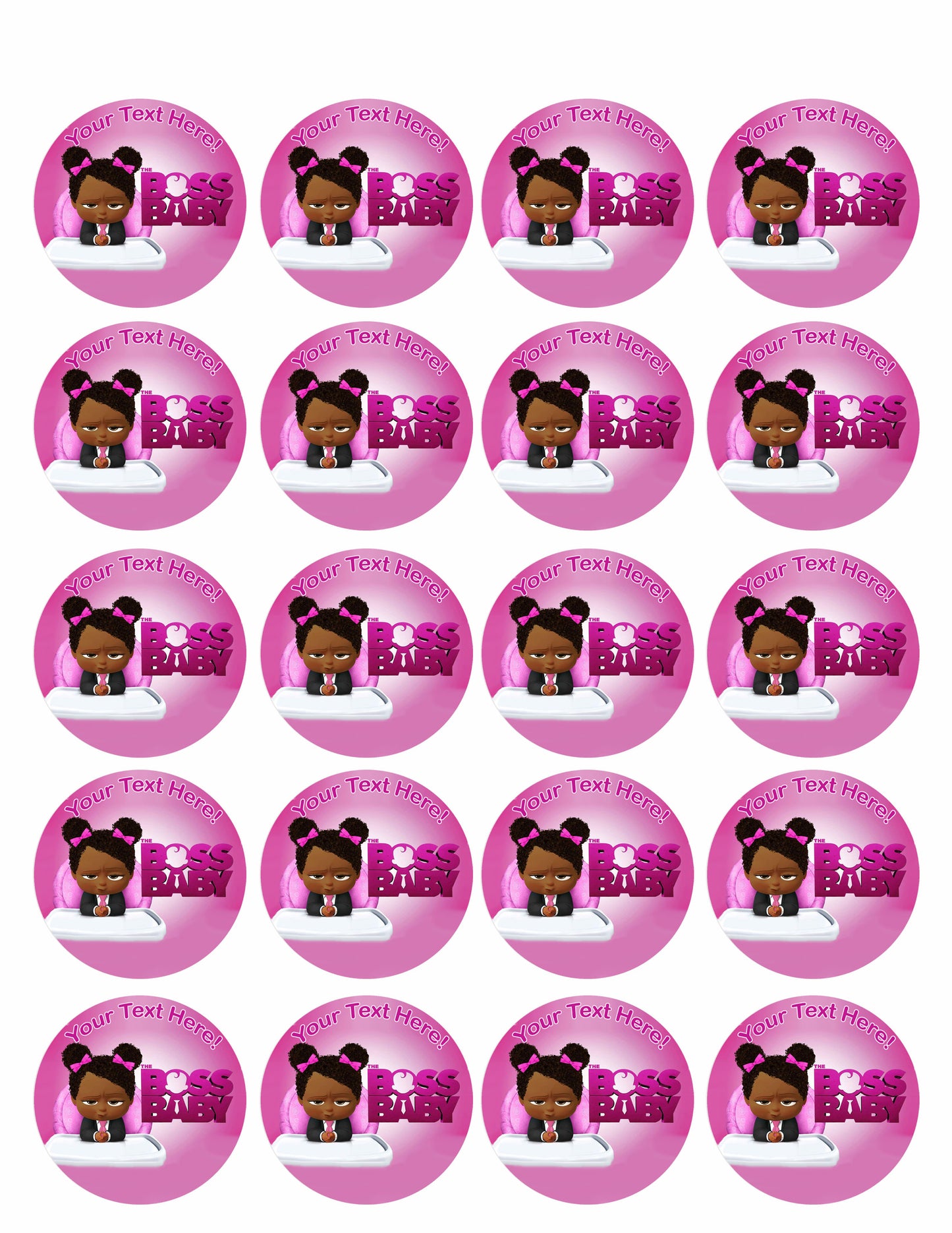 African American Boss Baby Girl - Edible Cake Topper, Cupcake Toppers, Strips