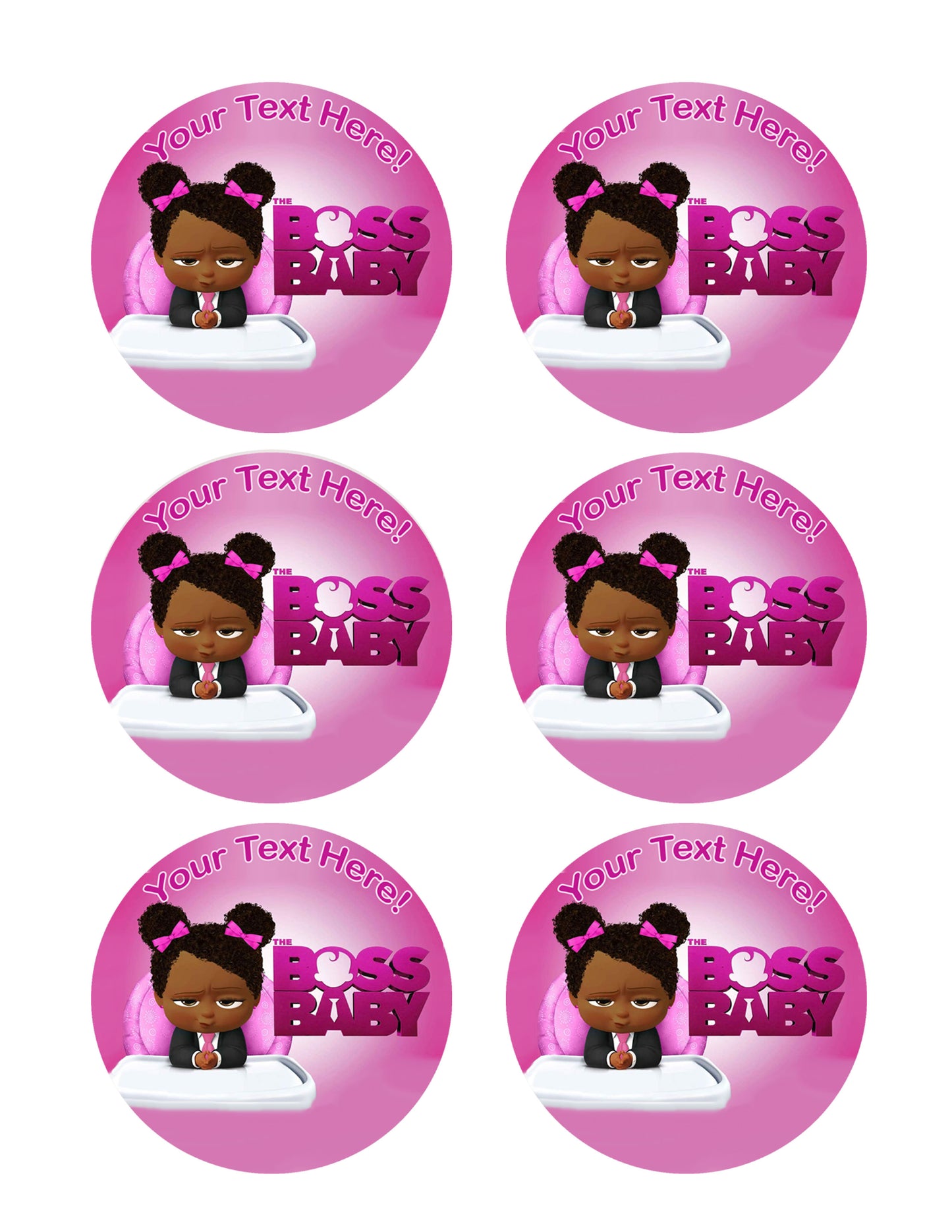 African American Boss Baby Girl - Edible Cake Topper, Cupcake Toppers, Strips