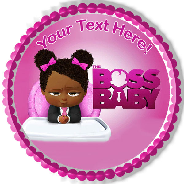 African American Boss Baby Girl - Edible Cake Topper, Cupcake Toppers, Strips