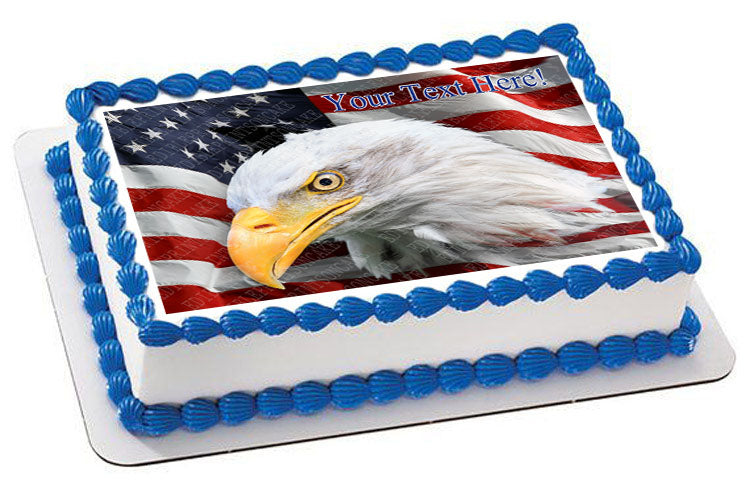 American Flag with Eagle Head - Edible Cake Topper, Cupcake Toppers, Strips