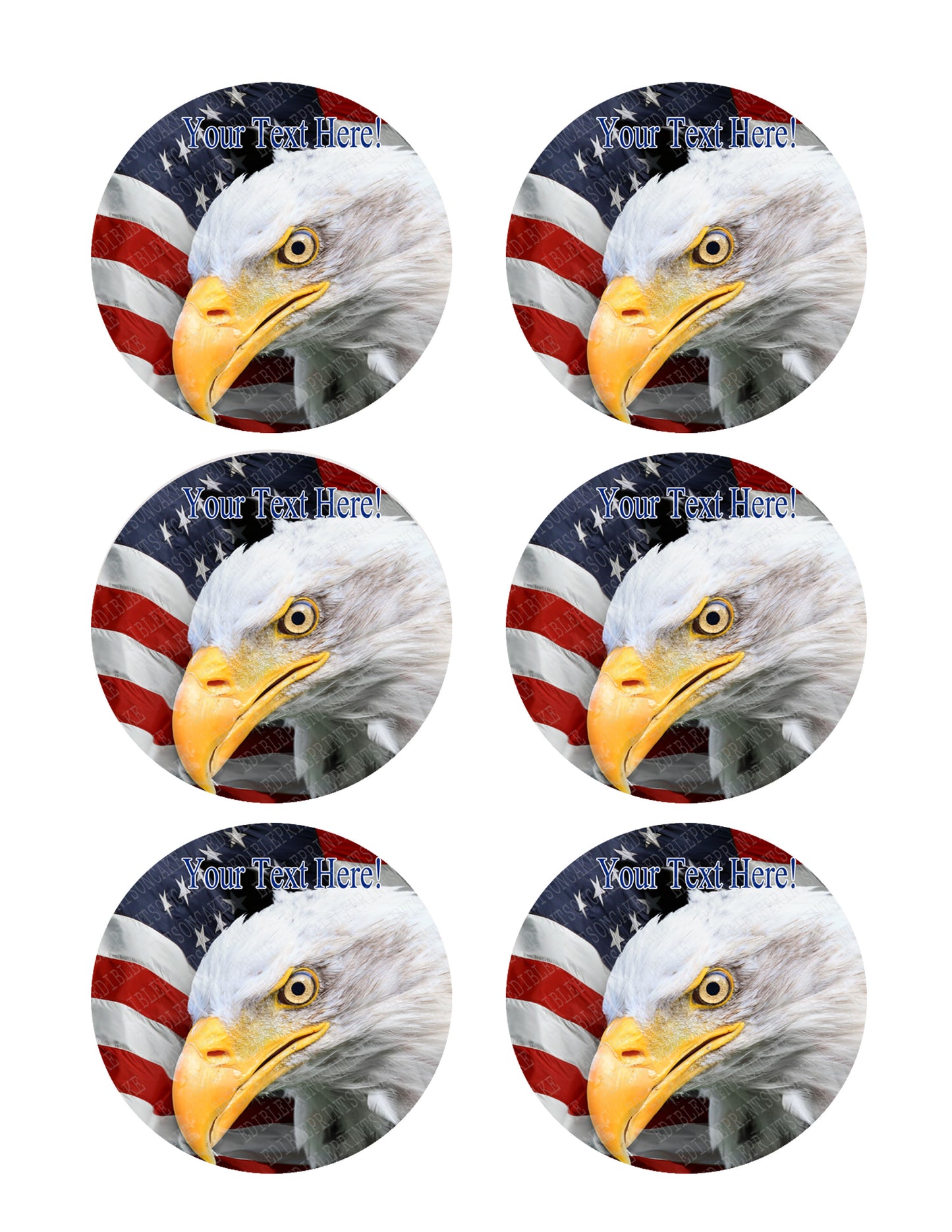 American Flag with Eagle Head - Edible Cake Topper, Cupcake Toppers, Strips