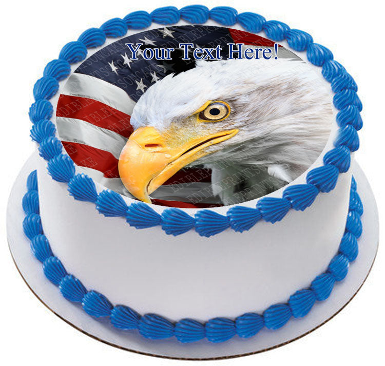 American Flag with Eagle Head - Edible Cake Topper, Cupcake Toppers, Strips