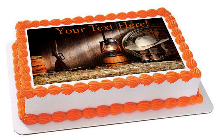 American West Rodeo Old Ranching Tools in a Barn - Edible Cake Topper, Cupcake Toppers, Strips