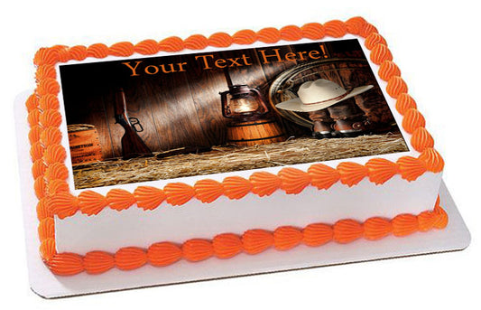 American West Rodeo Old Ranching Tools in a Barn - Edible Cake Topper, Cupcake Toppers, Strips