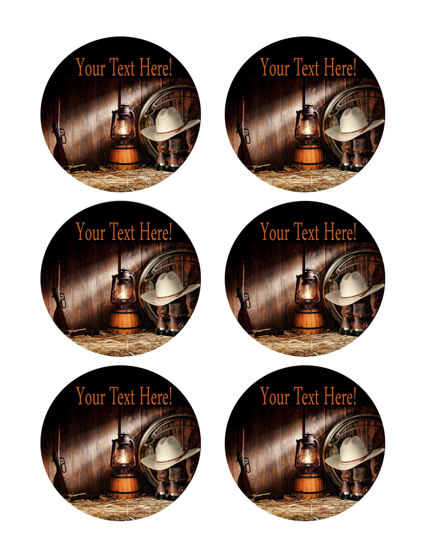 American West Rodeo Old Ranching Tools in a Barn - Edible Cake Topper, Cupcake Toppers, Strips