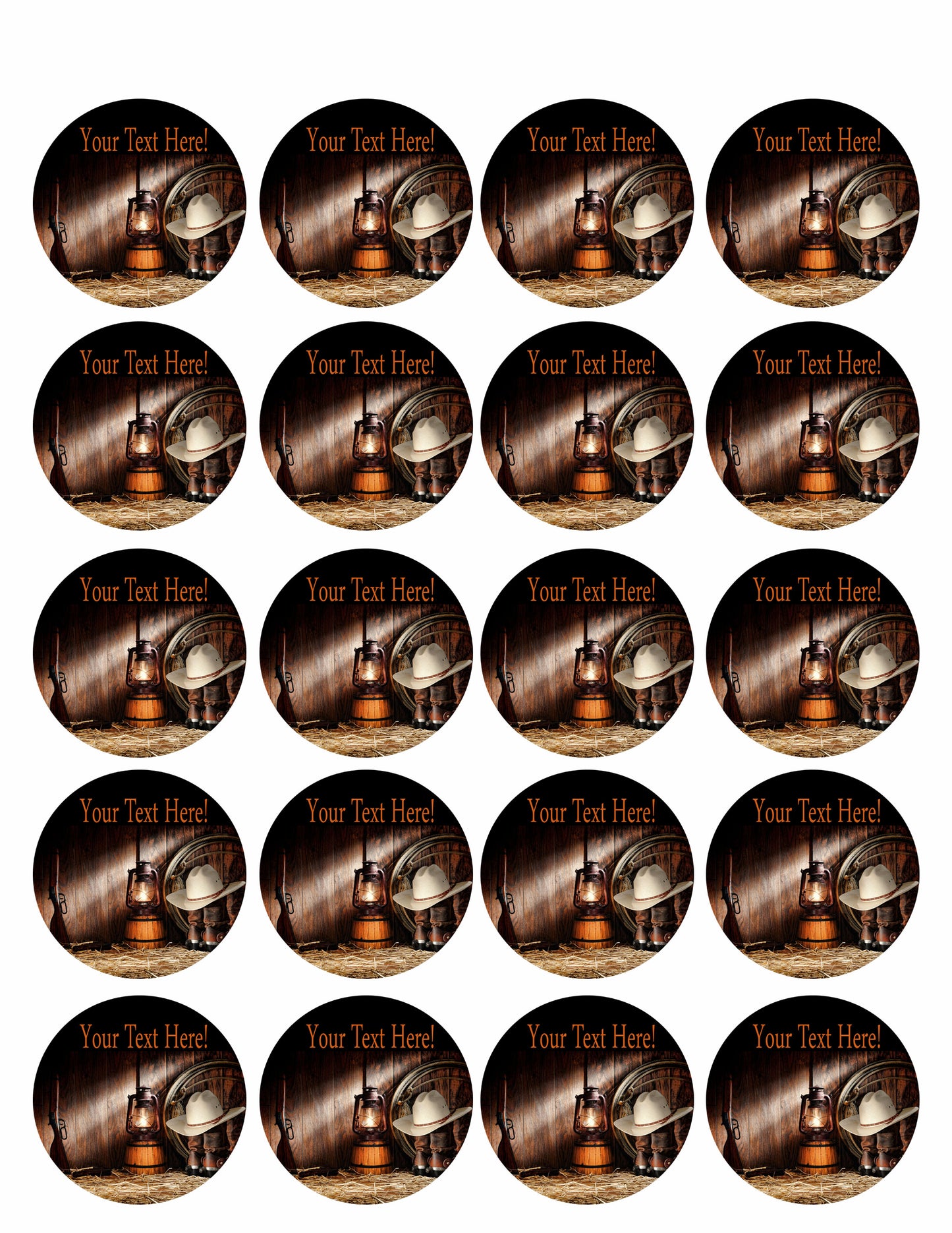American West Rodeo Old Ranching Tools in a Barn - Edible Cake Topper, Cupcake Toppers, Strips
