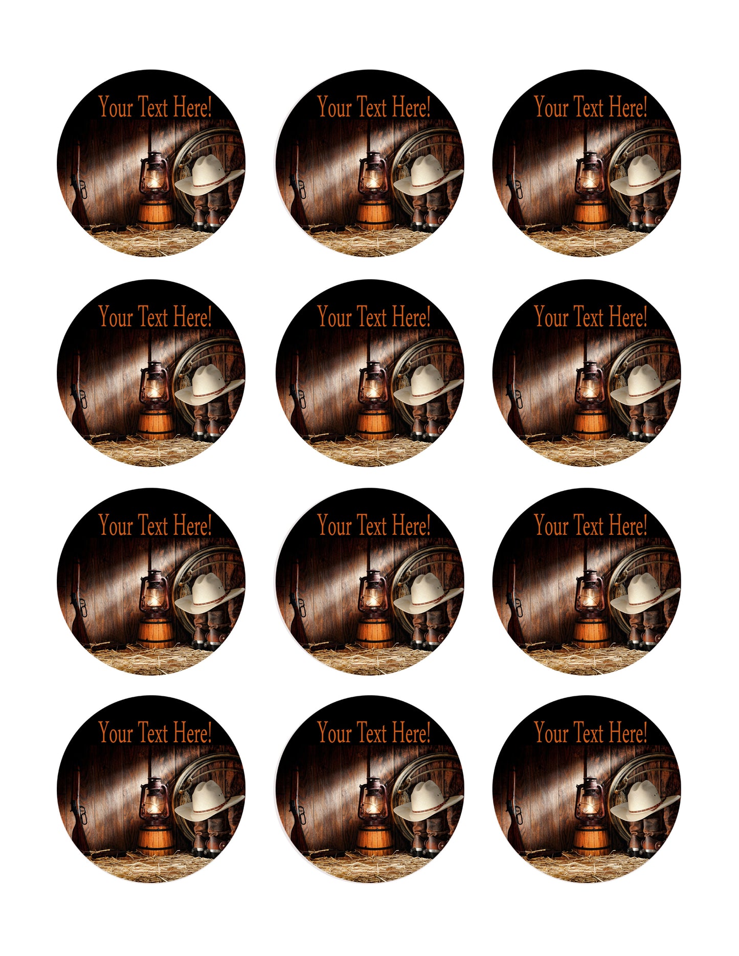 American West Rodeo Old Ranching Tools in a Barn - Edible Cake Topper, Cupcake Toppers, Strips