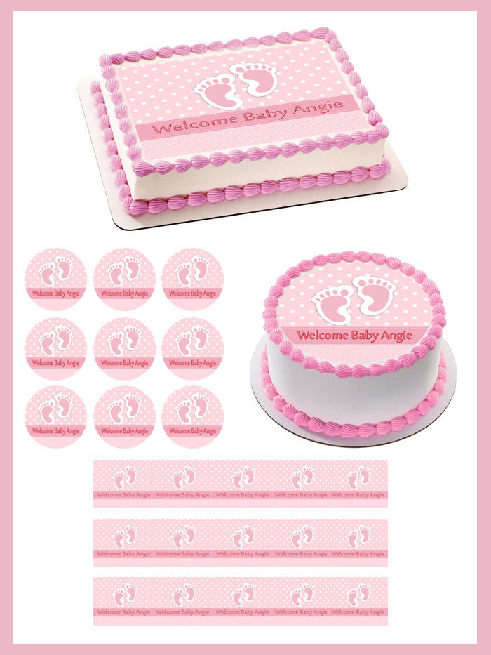 Baby Feet Foot Pink - Edible Cake Topper, Cupcake Toppers, Strips
