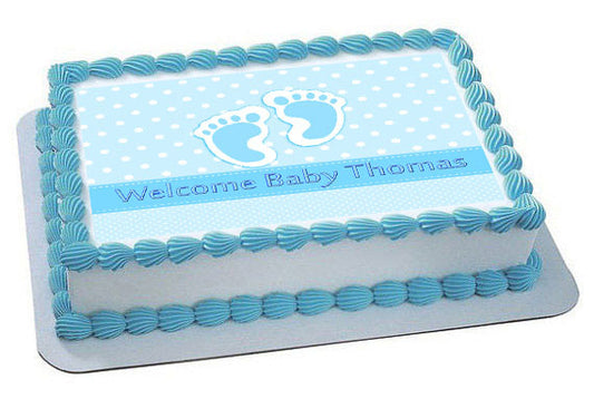Baby Feet Foot Blue - Edible Cake Topper, Cupcake Toppers, Strips