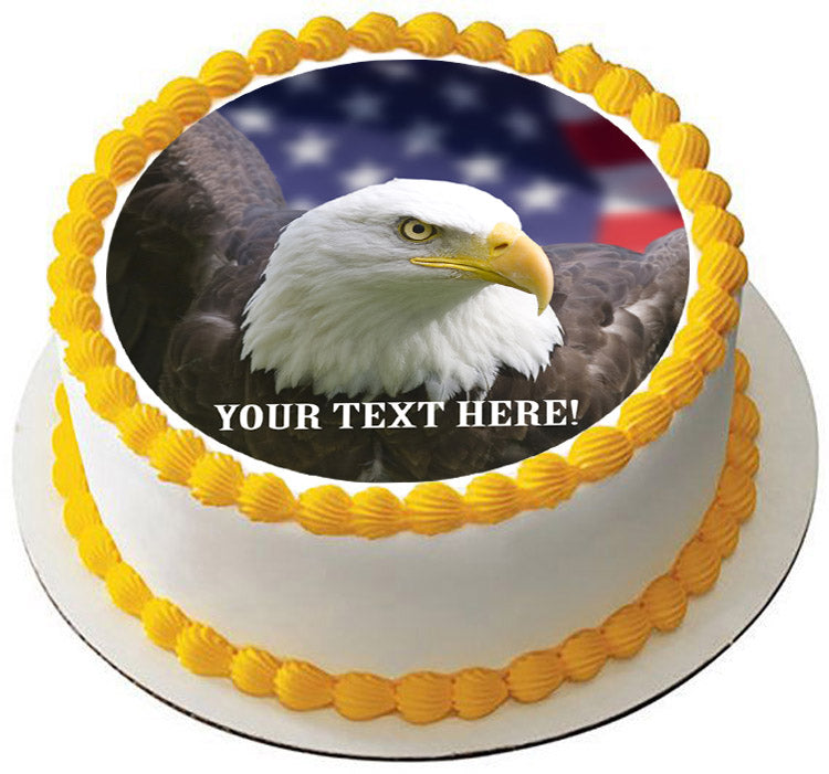 Bald eagle with American flag - Edible Cake Topper, Cupcake Toppers, Strips