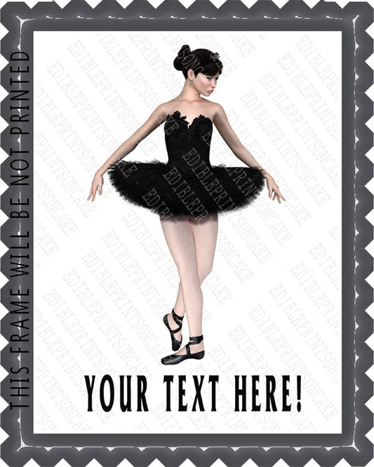 Ballerina in Black Swan - Edible Cake Topper, Cupcake Toppers, Strips