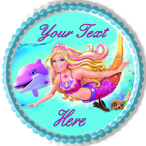 Barbie Mermaid - Edible Cake Topper, Cupcake Toppers, Strips