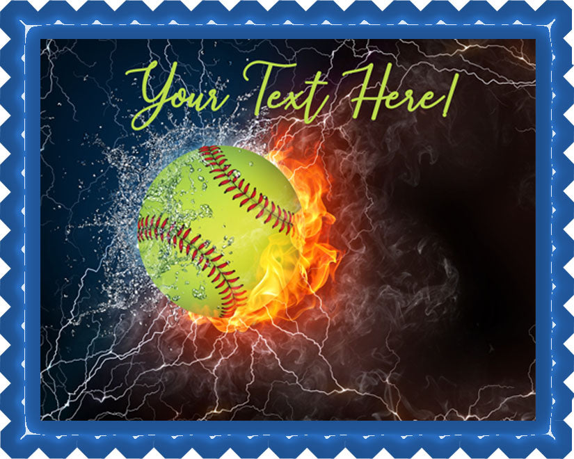 Baseball Ball in Fire and Water - Edible Cake Topper, Cupcake Toppers, Strips