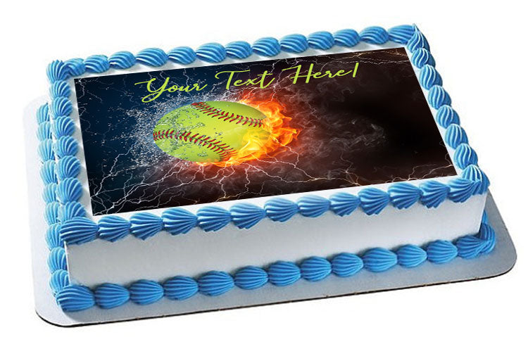 Baseball Ball in Fire and Water - Edible Cake Topper, Cupcake Toppers, Strips