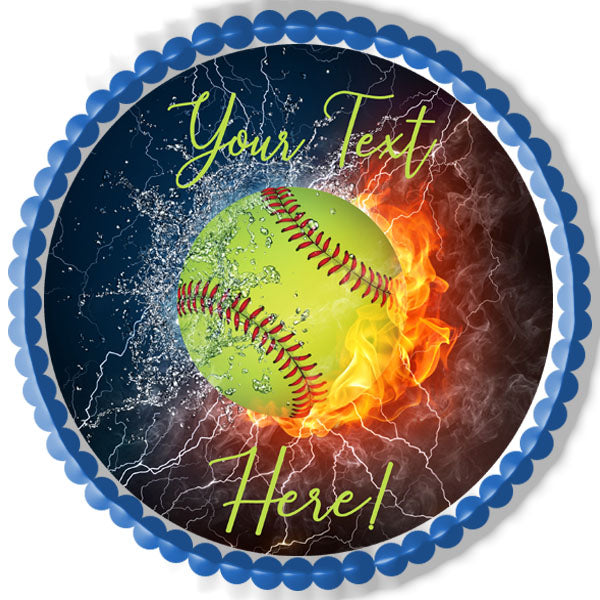 Baseball Ball in Fire and Water - Edible Cake Topper, Cupcake Toppers, Strips