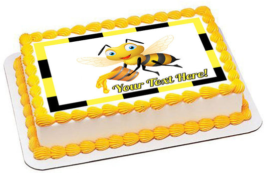 Bee Holding Honey Bucket - Edible Cake Topper, Cupcake Toppers, Strips