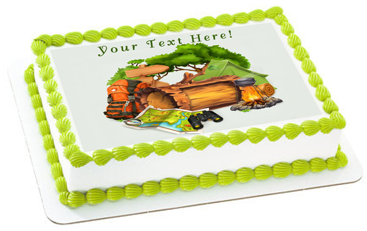 Camping and Adventure Time - Edible Cake Topper, Cupcake Toppers, Strips