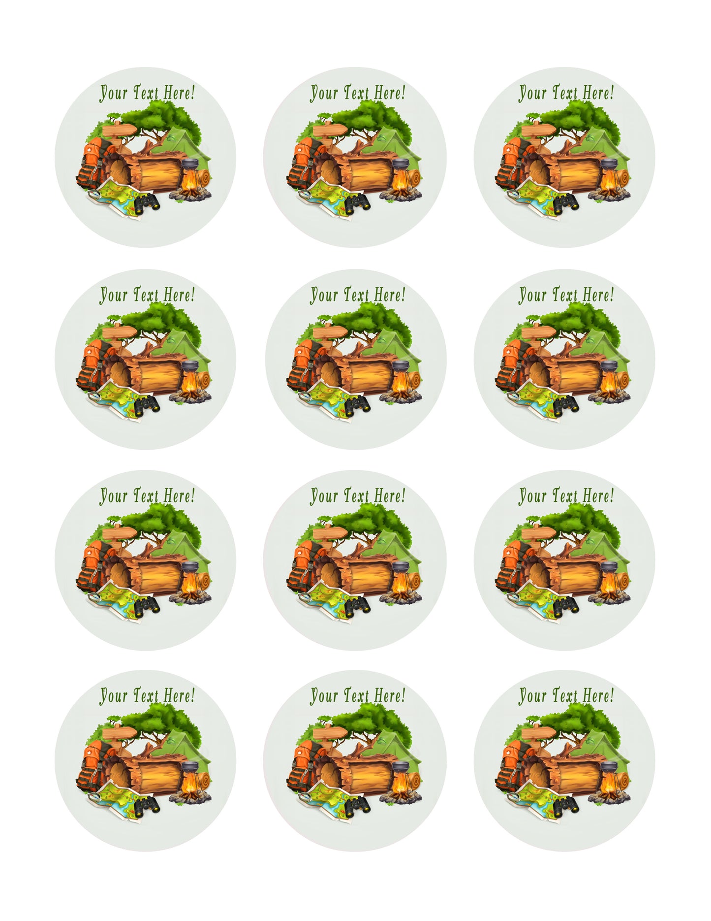 Camping and Adventure Time - Edible Cake Topper, Cupcake Toppers, Strips