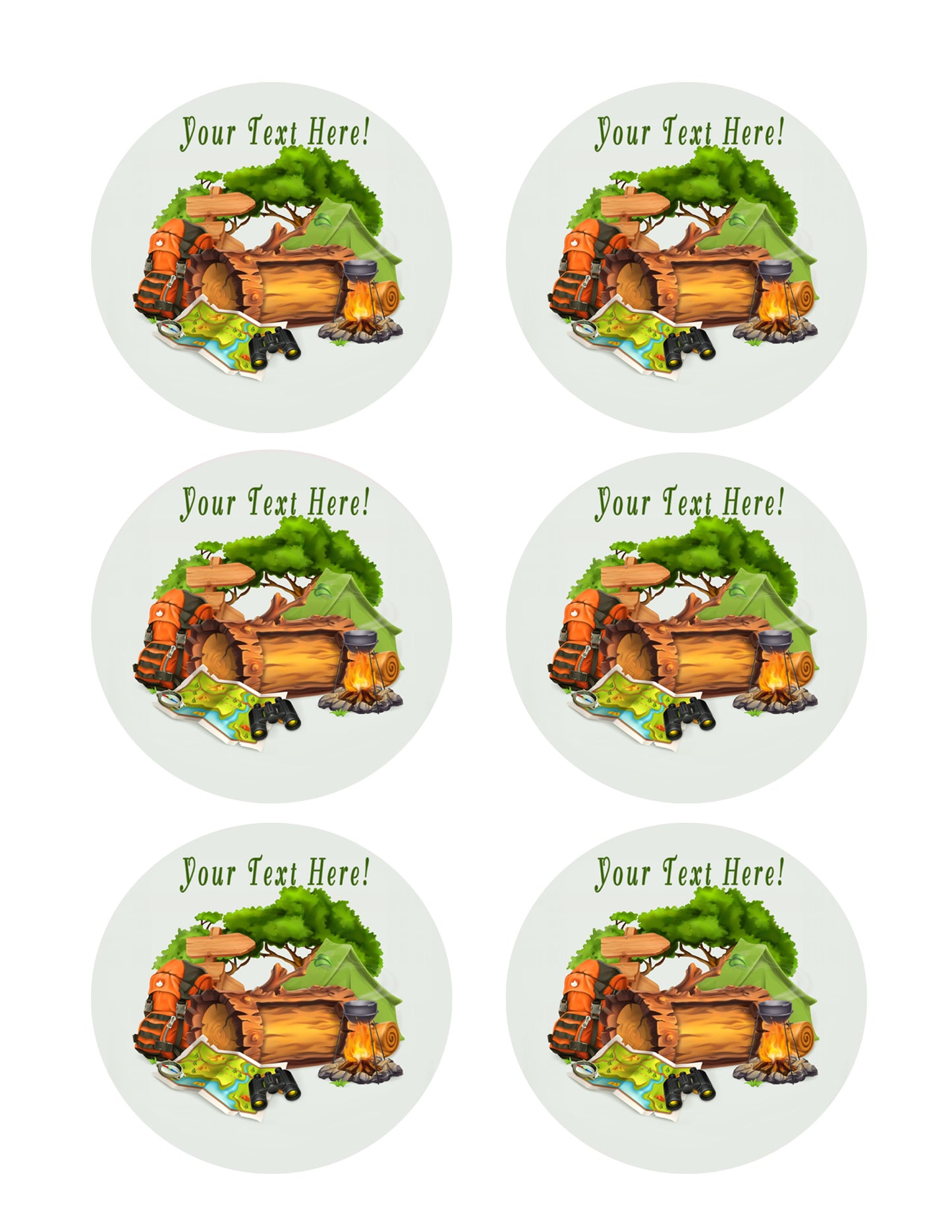 Camping and Adventure Time - Edible Cake Topper, Cupcake Toppers, Strips