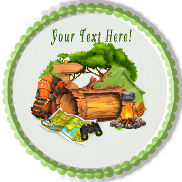 Camping and Adventure Time - Edible Cake Topper, Cupcake Toppers, Strips