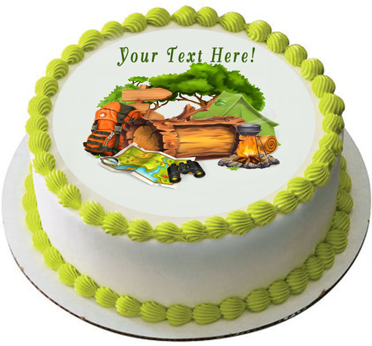 Camping and Adventure Time - Edible Cake Topper, Cupcake Toppers, Strips