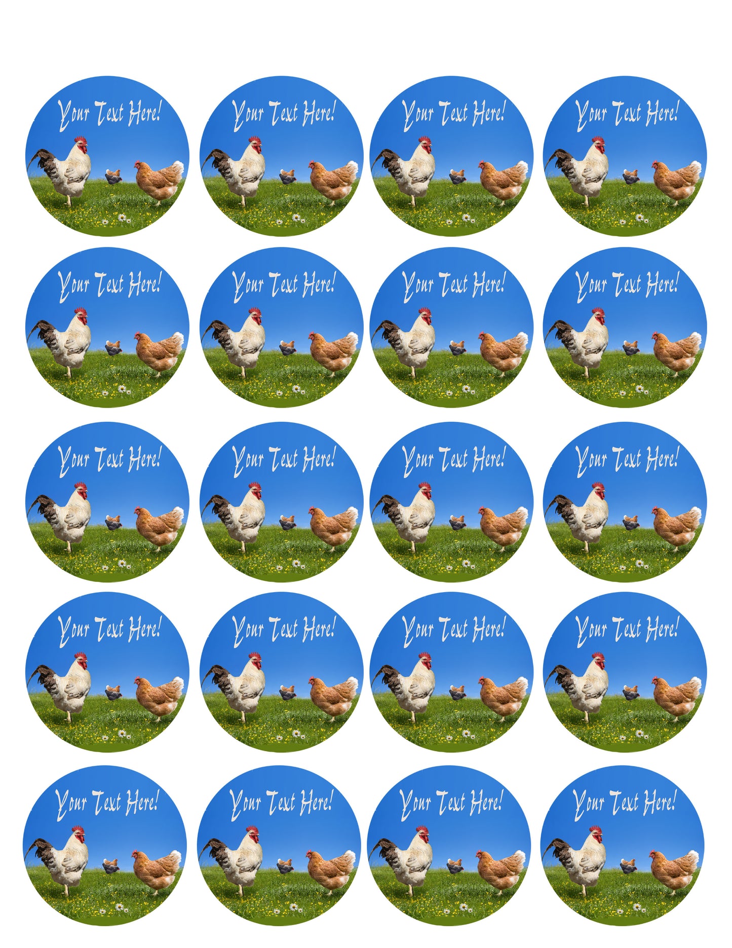 Chickens and on the Green Meadow - Edible Cake Topper, Cupcake Toppers, Strips