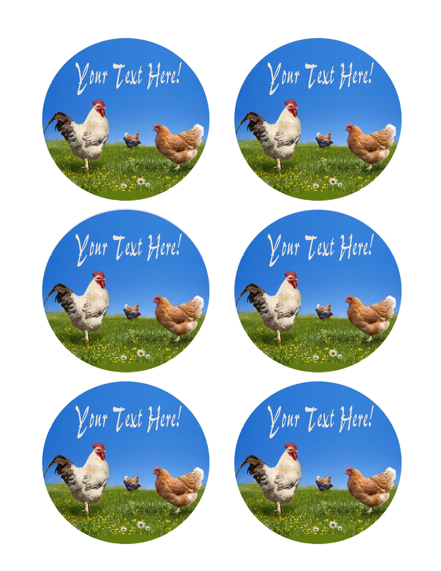 Chickens and on the Green Meadow - Edible Cake Topper, Cupcake Toppers, Strips