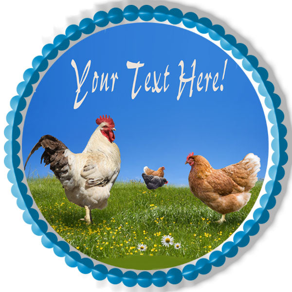 Chickens and on the Green Meadow - Edible Cake Topper, Cupcake Toppers, Strips