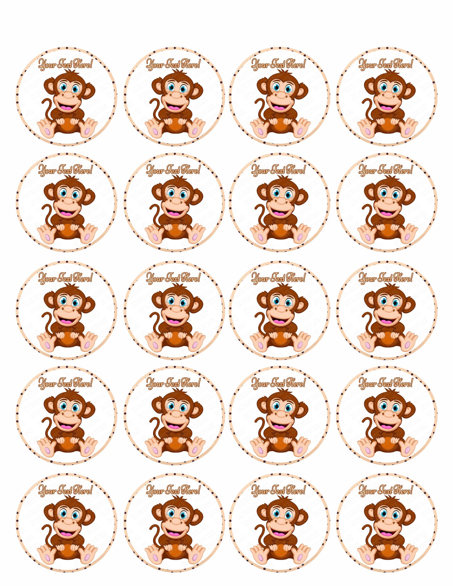 Cute Baby Monkey - Edible Cake Topper, Cupcake Toppers, Strips