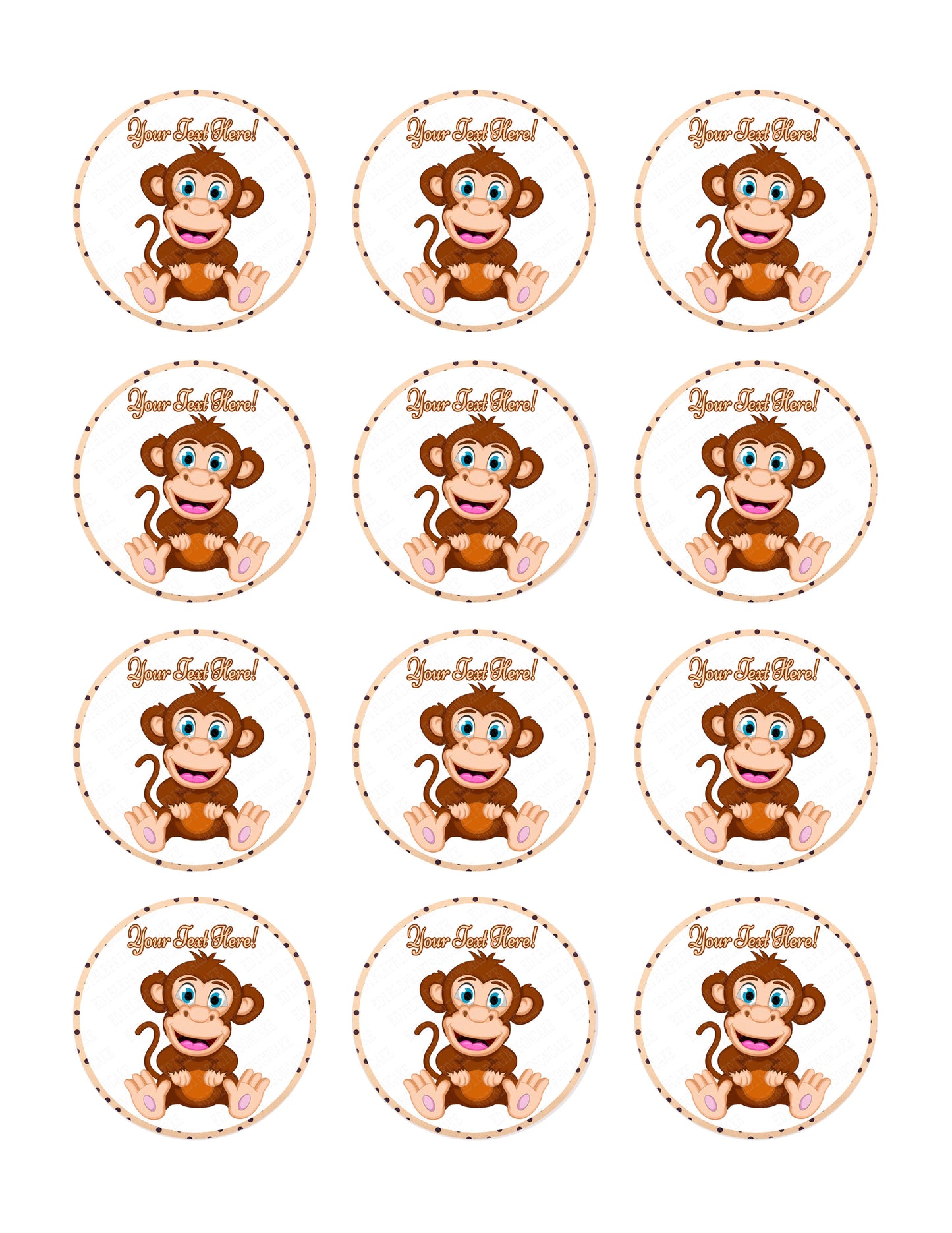 Cute Baby Monkey - Edible Cake Topper, Cupcake Toppers, Strips