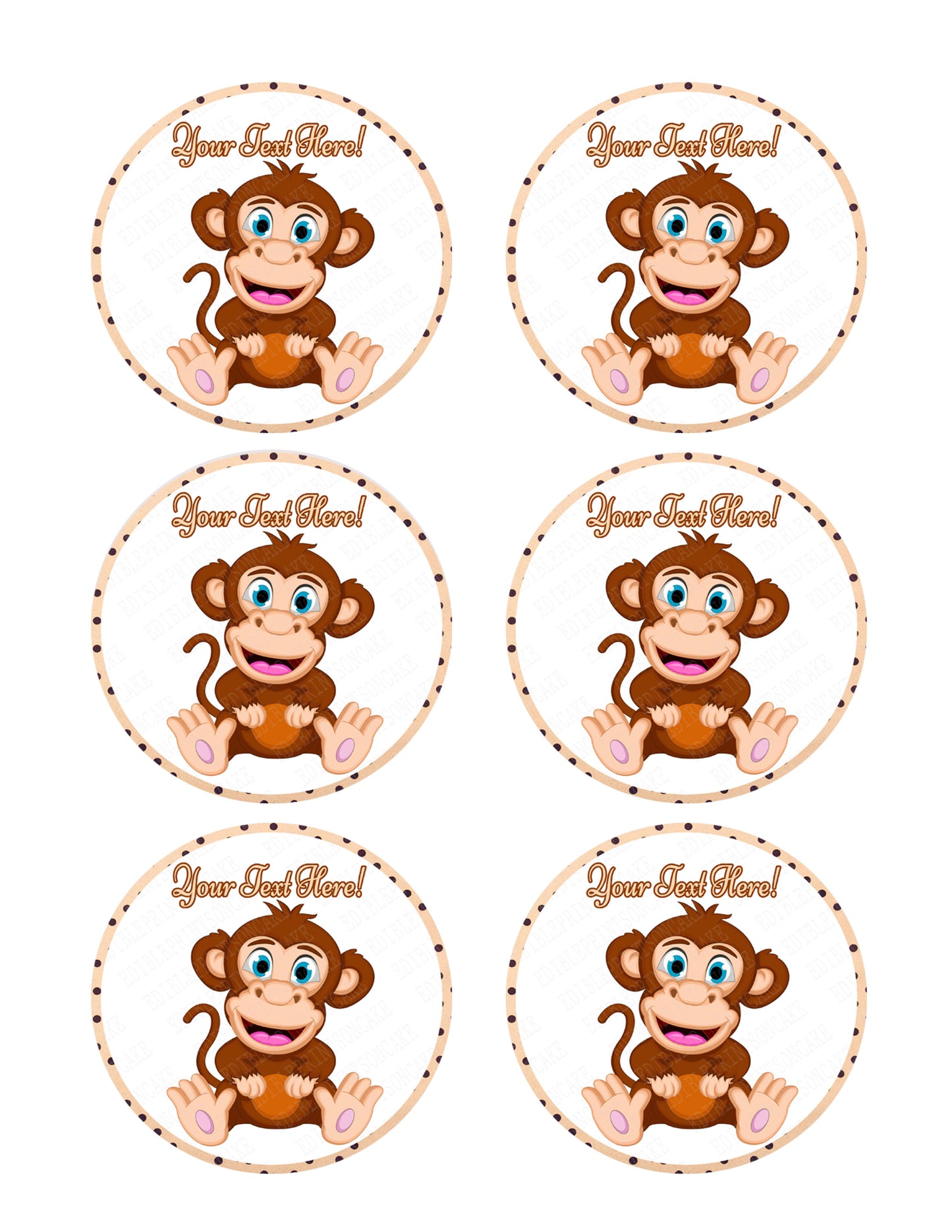 Cute Baby Monkey - Edible Cake Topper, Cupcake Toppers, Strips