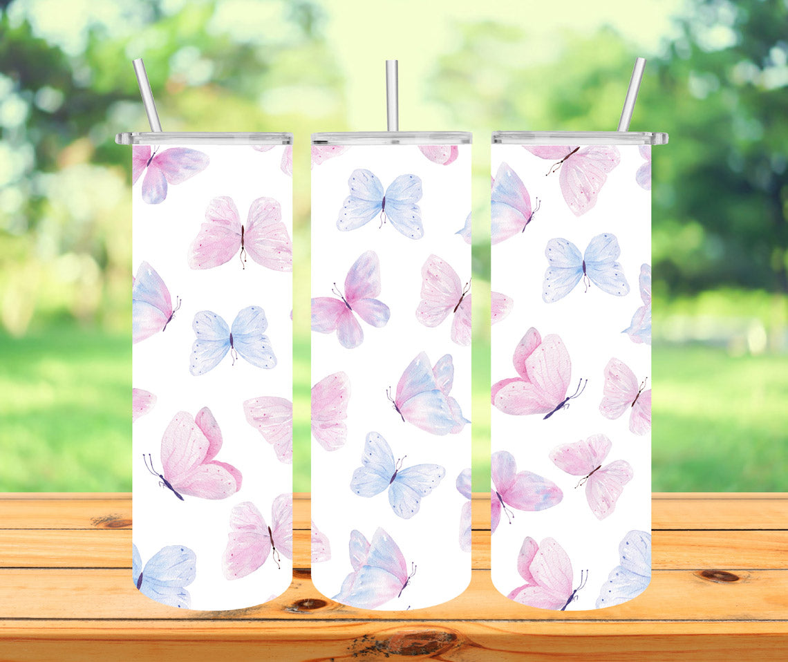 Cute Butterflies Tumbler with Lid and Straw, Insulated Skinny Tumbler, 20 oz Water Cup