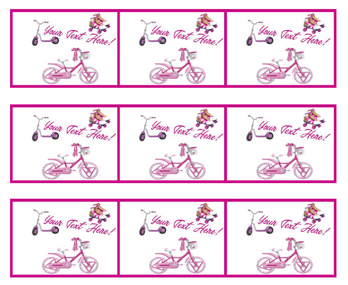 Cute Kids Bicycle  Roller Skating and Roller Scooter - Edible Cake Topper, Cupcake Toppers, Strips