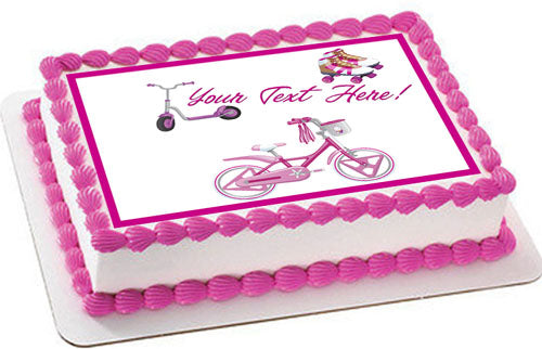 Cute Kids Bicycle  Roller Skating and Roller Scooter - Edible Cake Topper, Cupcake Toppers, Strips