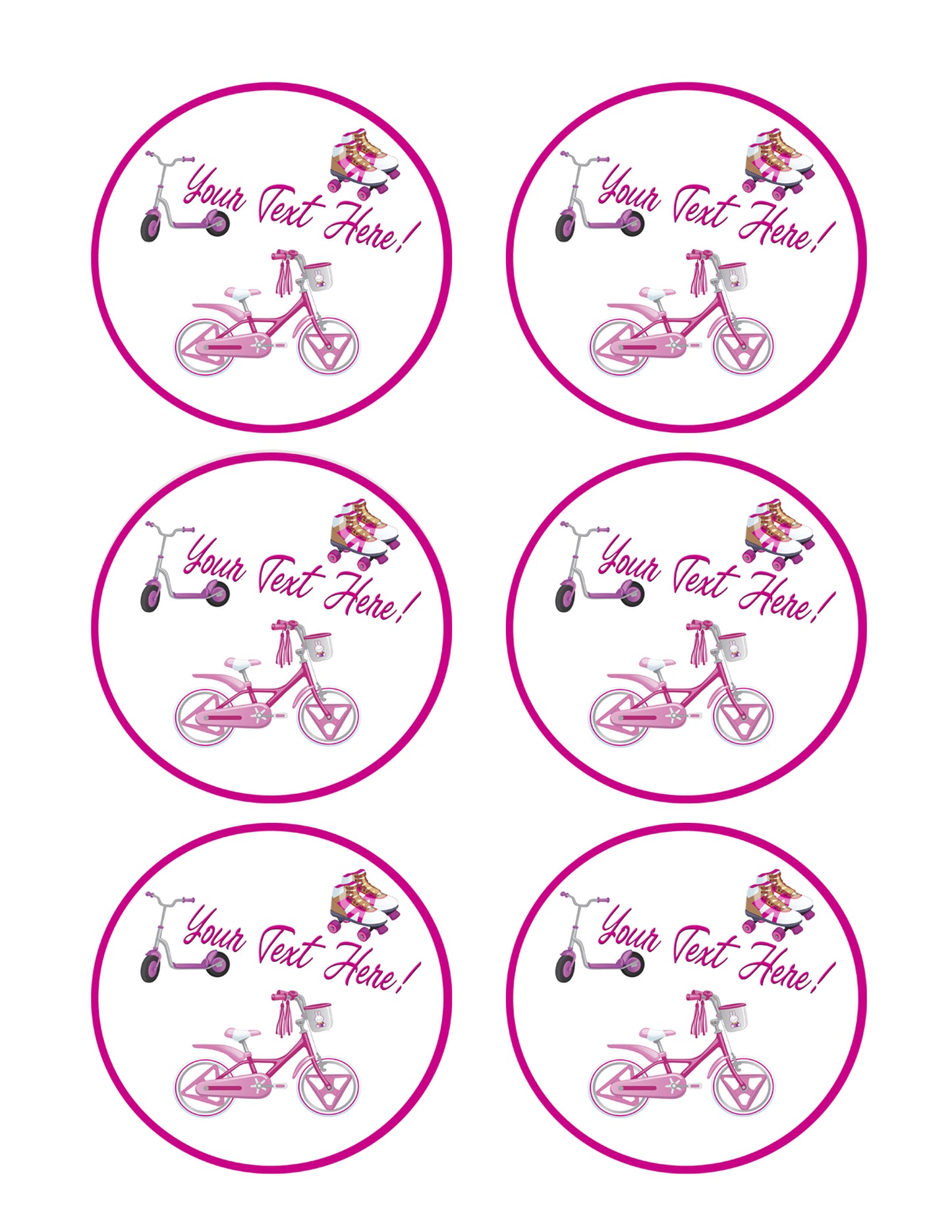 Cute Kids Bicycle  Roller Skating and Roller Scooter - Edible Cake Topper, Cupcake Toppers, Strips