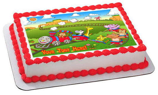 Cute animals train - Edible Cake Topper, Cupcake Toppers, Strips