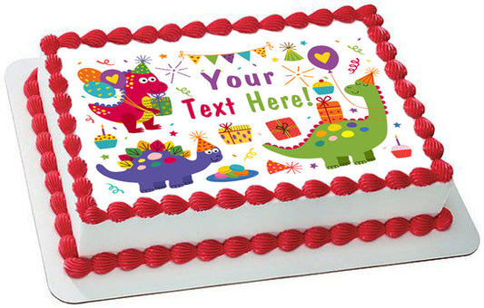 Cute Dinosaurs Birthday - Edible Cake Topper, Cupcake Toppers, Strips