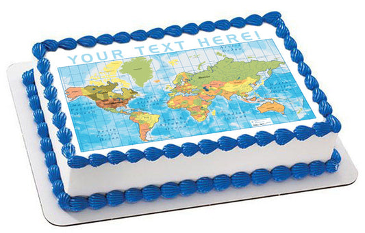 Detailed World Map - Edible Cake Topper, Cupcake Toppers, Strips