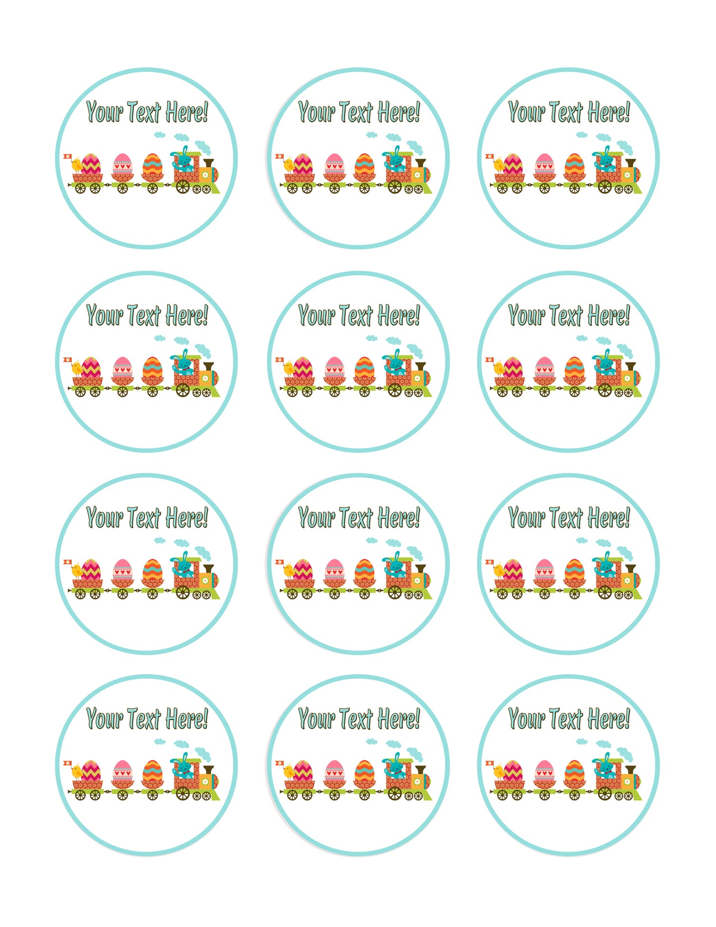 Easter Train - Edible Cake Topper, Cupcake Toppers, Strips