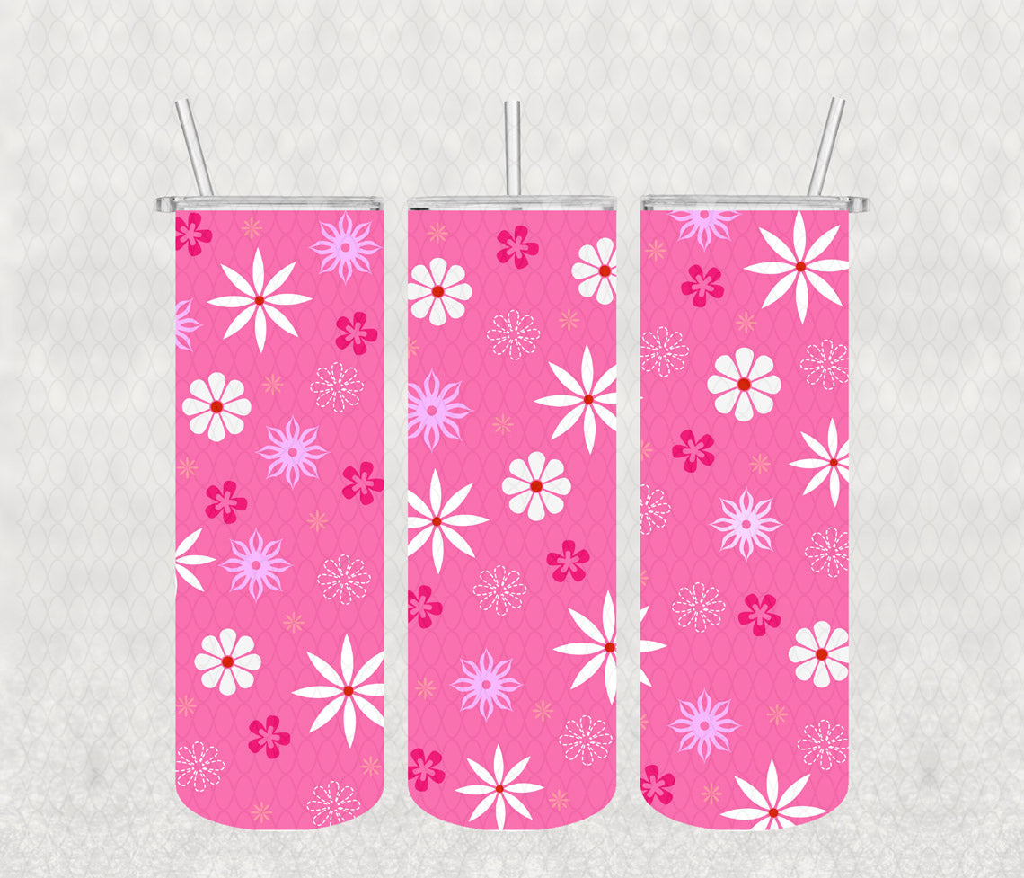 Floral Pink Tumbler with Lid and Straw, Insulated Skinny Tumbler, 20 oz Water Cup