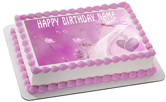 Flowers pink rose Edible Birthday Cake Topper OR Cupcake Topper, Decor