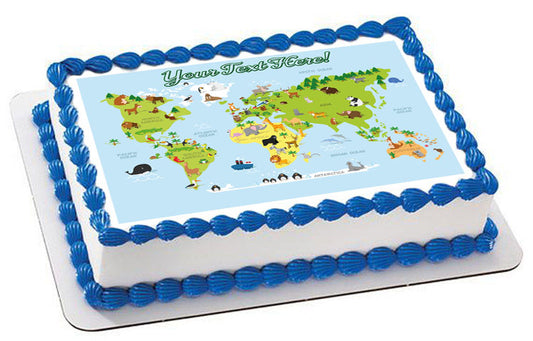 Animal world map - Edible Cake Topper, Cupcake Toppers, Strips