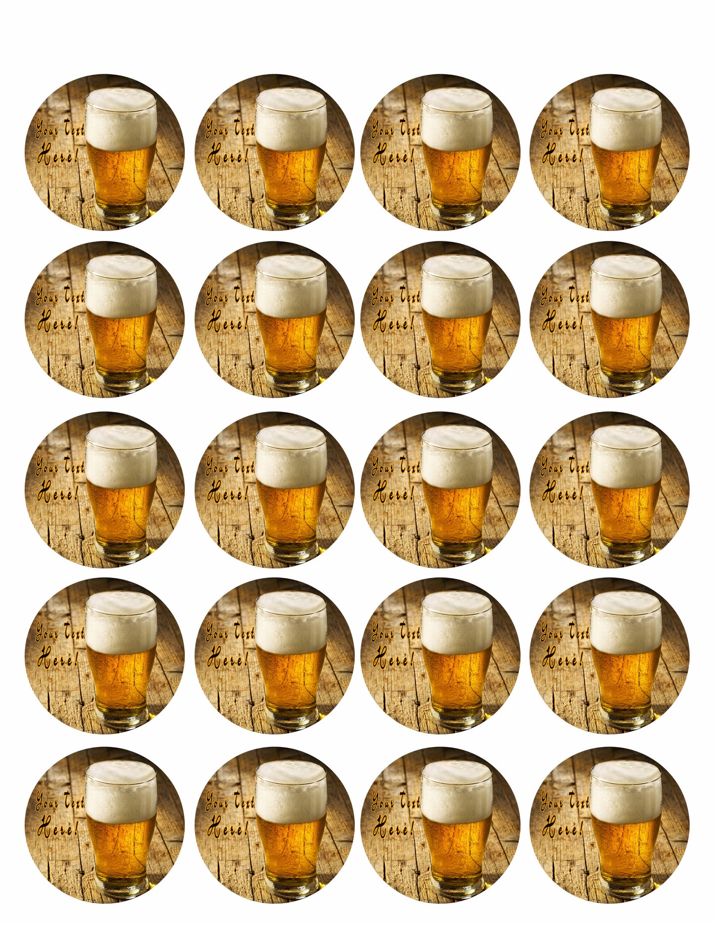 Glass of Beer on Wooden Table - Edible Cake Topper, Cupcake Toppers, Strips