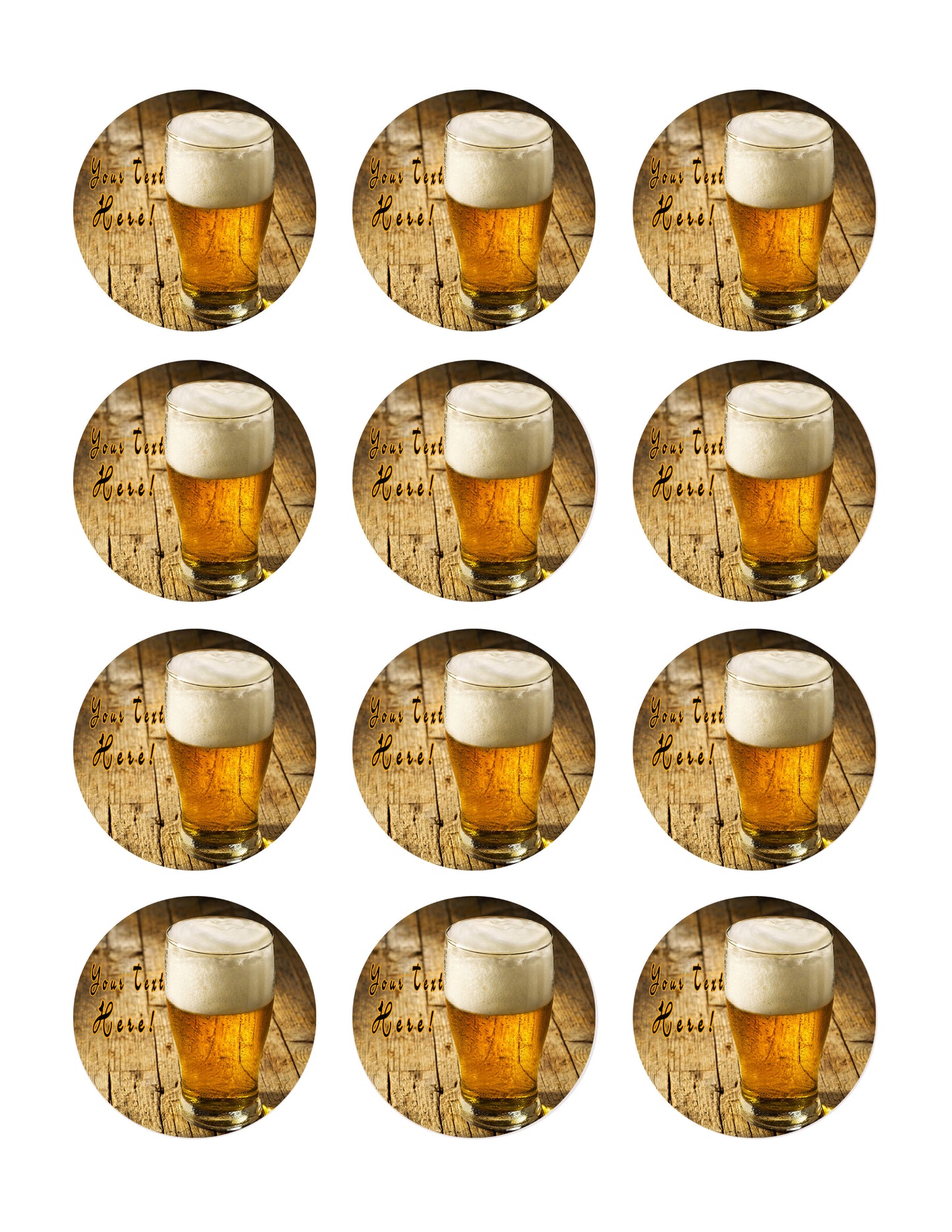 Glass of Beer on Wooden Table - Edible Cake Topper, Cupcake Toppers, Strips