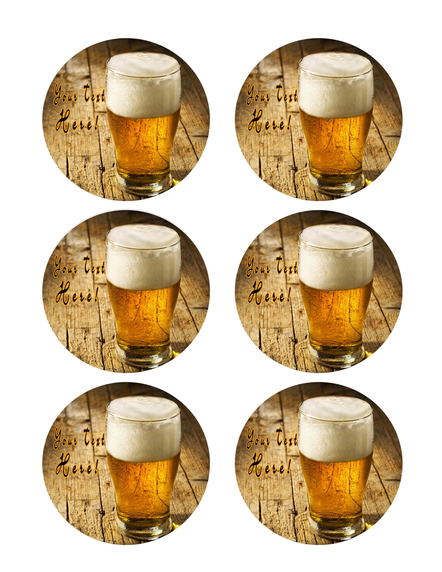 Glass of Beer on Wooden Table - Edible Cake Topper, Cupcake Toppers, Strips