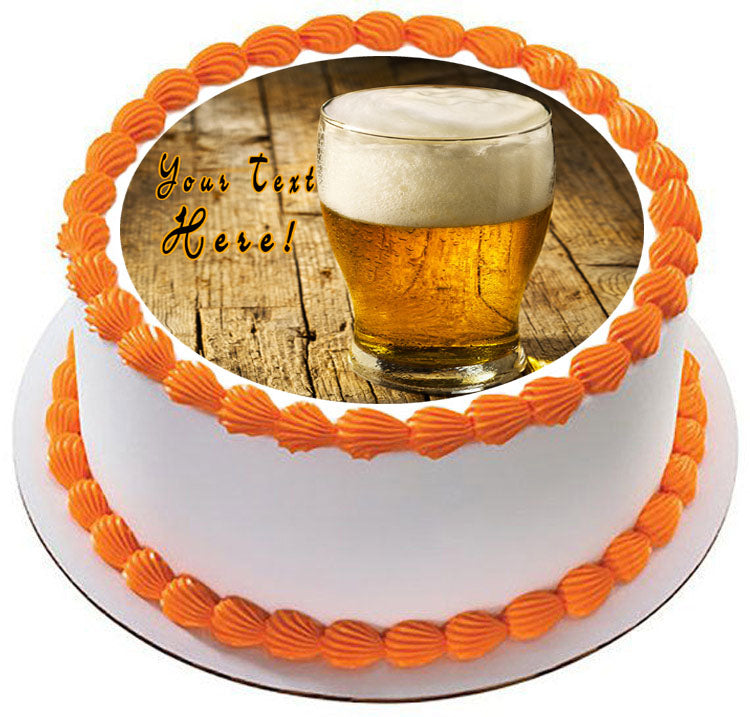 Glass of Beer on Wooden Table - Edible Cake Topper, Cupcake Toppers, Strips