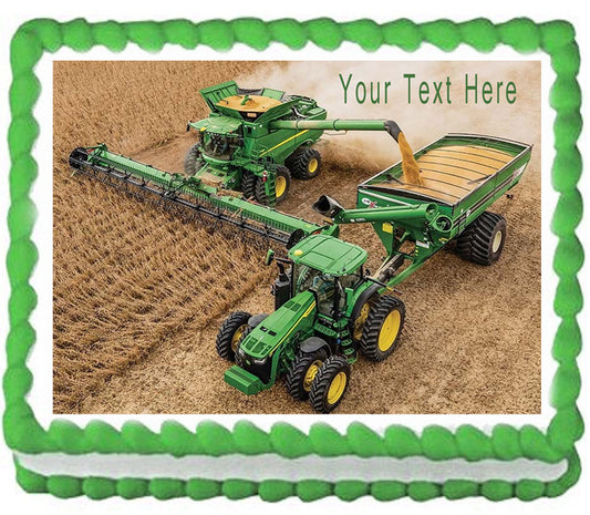 John Deere combine and tractor - Edible Cake Topper, Cupcake Toppers, Strips