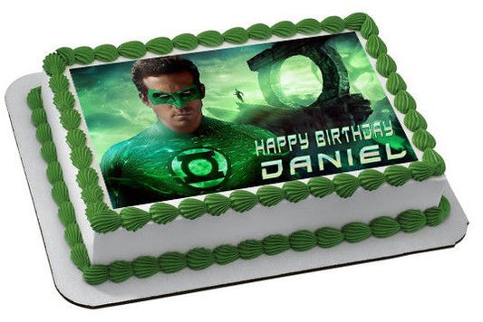 Green Lantern Edible Birthday Cake Topper OR Cupcake Topper, Decor - Edible Prints On Cake (Edible Cake &Cupcake Topper)
