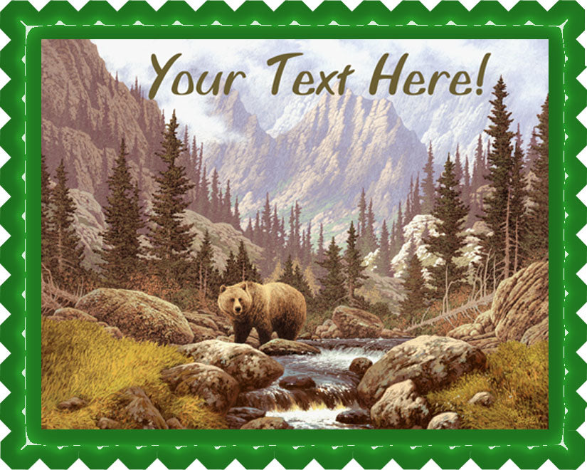 Grizzly Bear in the Rocky Mountains - Edible Cake Topper, Cupcake Toppers, Strips